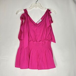 Hot Pink Y2K Babydoll Tank Top Tie-Shoulder Ruffle Shirt M Clueless Elle Barbie